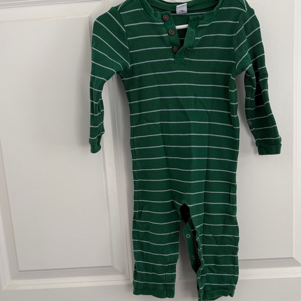 Old Navy Forest Green Striped Footie